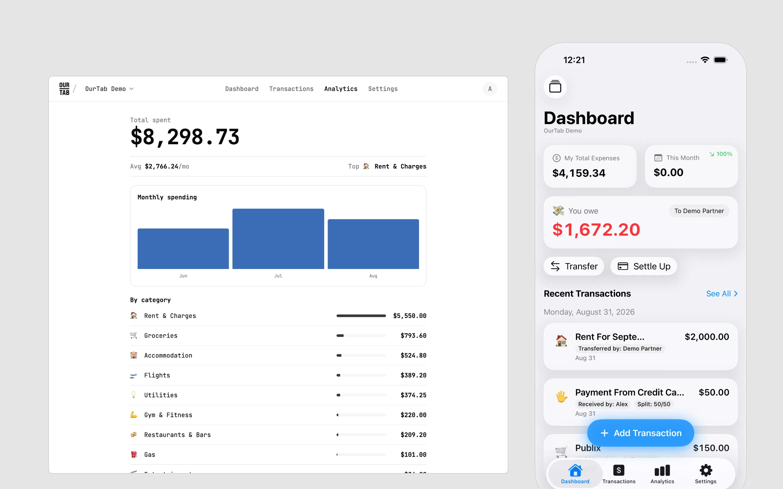 OurTab screens